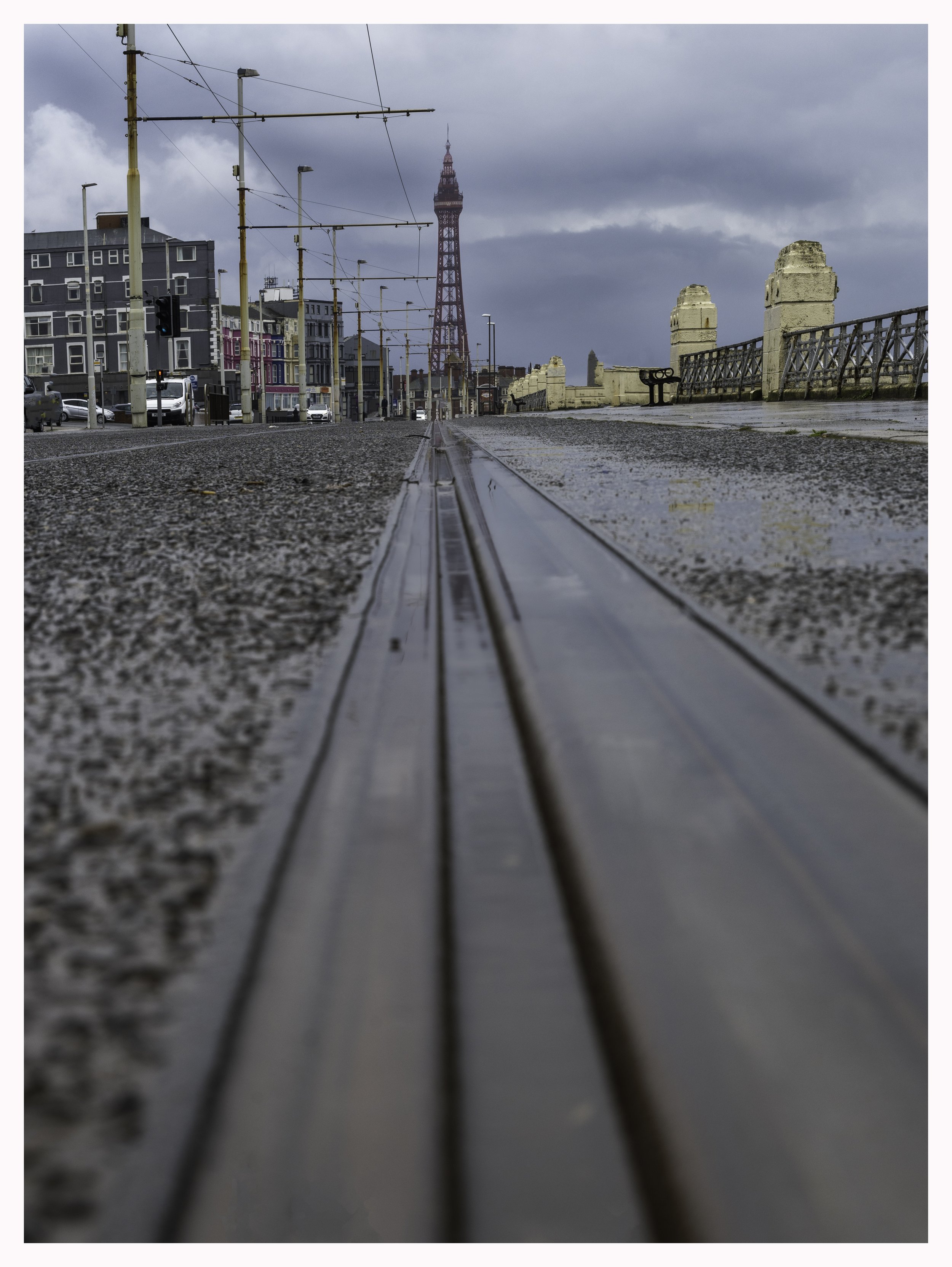 Blackpool Tower and it's tram track reflection